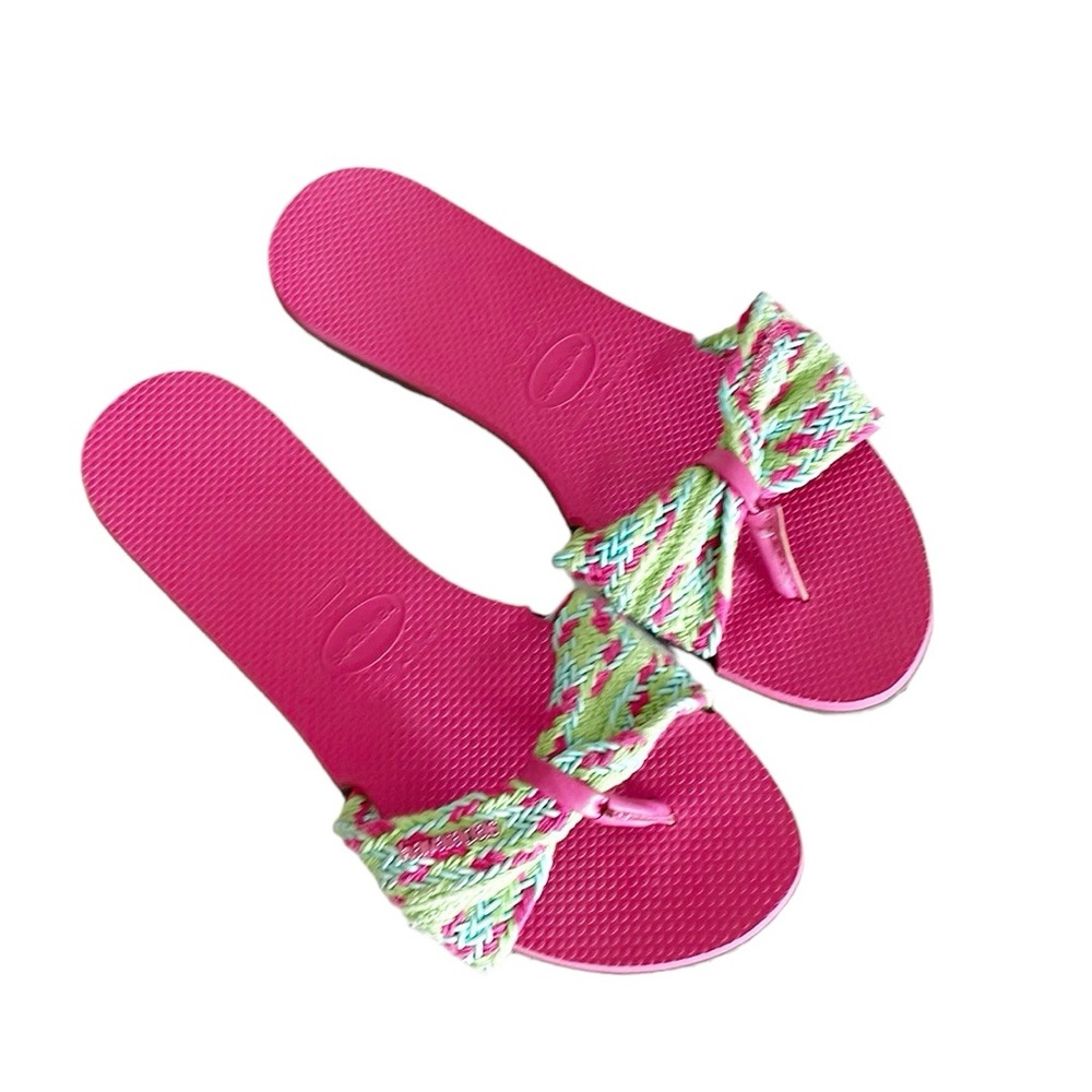 Havaianas You St. Tropez Mesh Pink Green Beach Flip-Flops Sandals size 11/12 W